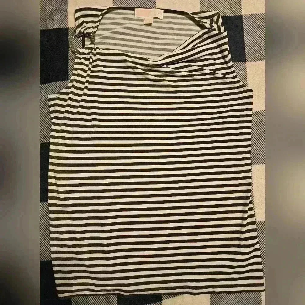 Michael Kors Womens Olive Green and White Striped Sleeveless Top Size Small